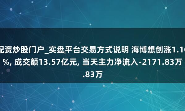 配资炒股门户_实盘平台交易方式说明 海博想创涨1.10%, 成交额13.57亿元, 当天主力净流入-2171.83万